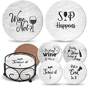 Set of 6 stone coasters with holder.